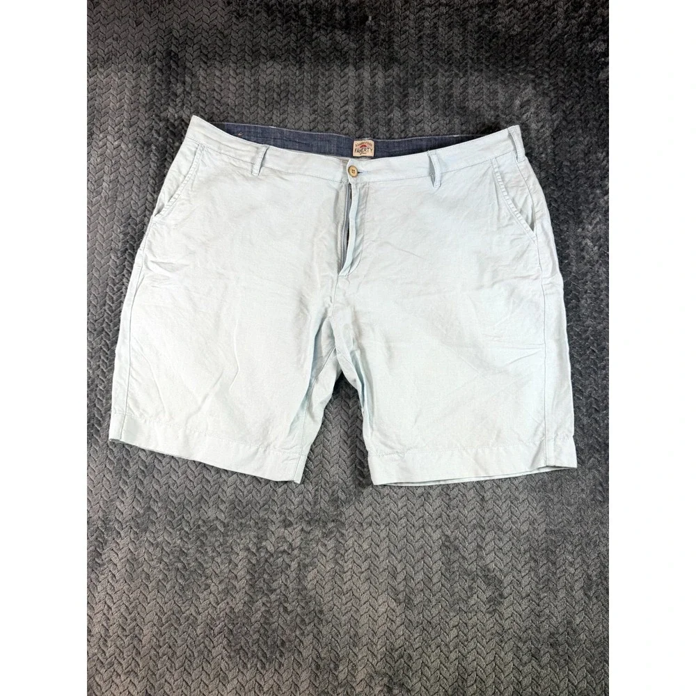 Faherty Brand Chino Shorts Mens 40 Blue Linen Mid Rise Flat Front Sportswear